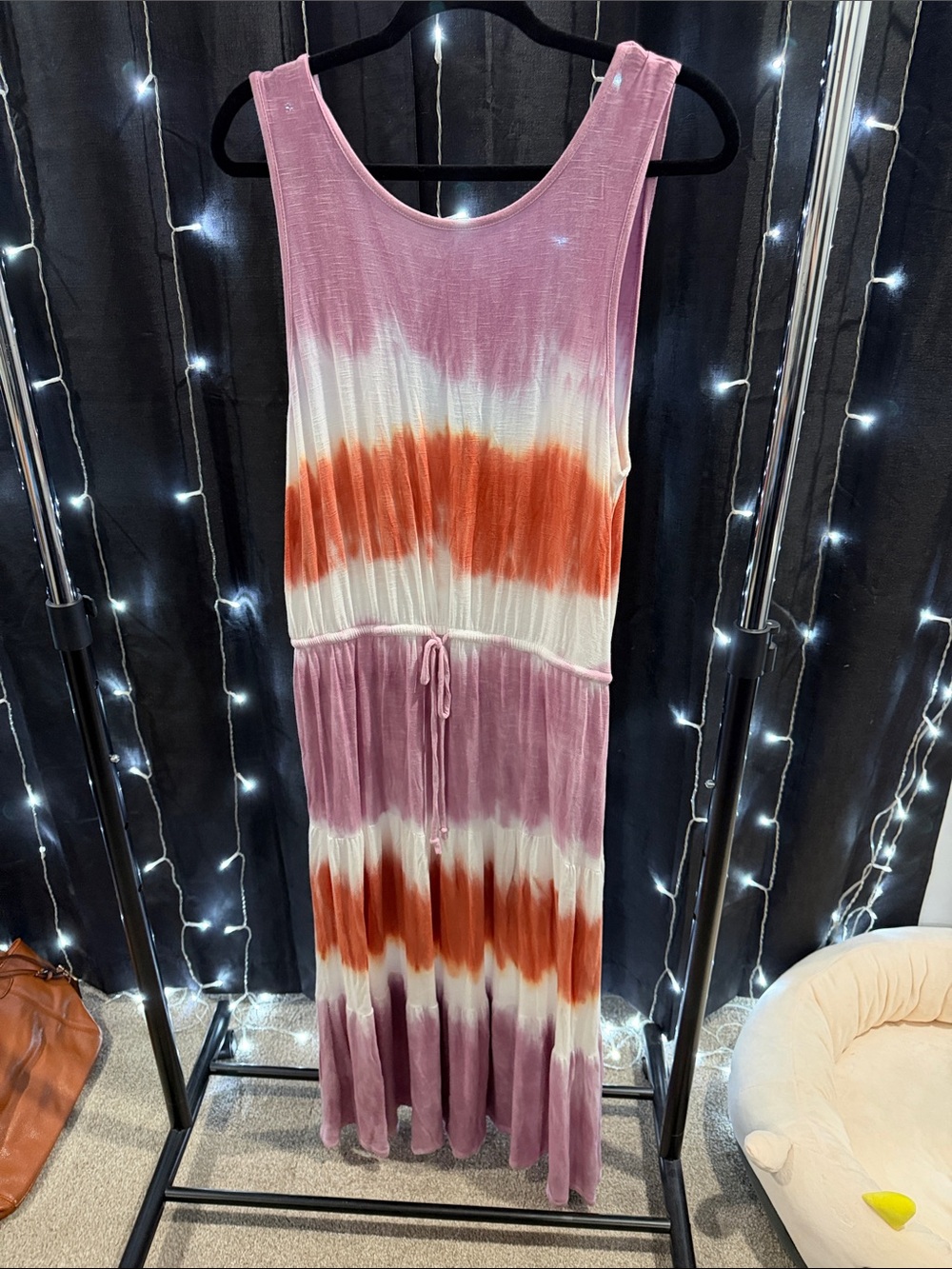 Knox Rose Tie-Dye Sleeveless Maxi Dress in Pink, Orange & White